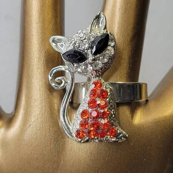 Red Cat Ring Adjustable Band - Picture 1 of 11